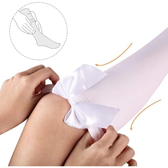 𝅺SILK Thigh High Stockings Women Lace Silicone Socks Satin Bow Top Sexy NWT - Picture 6 of 8